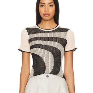 Autumn Cashmere x Revolve Graphic Baby Tee Latte Black Knit Top medium